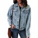 "Oversized Denim Jacket For Women – Relaxed Fit Distressed Casual Jacket, Vintage Washed Blue Jean Coat For Fall & Winter"_mkmklike.com