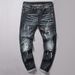 Men's Slim Fit Jeans Korean Style Casual Trousers Versatile Denim Pants Midweight Cotton Black Blue Wide Leg Mid Waist Long_mkmklike.com