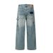 Washed Vintage Color Block Jeans For Men American Street Style Casual Design Loose Wide-Leg Pants_mkmklike.com