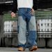 Men's Color Blocked Patchwork Jeans High Street Style Loose Straight Leg Wide Leg Trousers Autumn Trendy Retro Cool Design_mkmklike.com