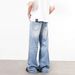 Men's Washed Creased Light Blue Jeans Unisex All Season Trendy Loose Straight Leg Wide Leg Trousers_mkmklike.com
