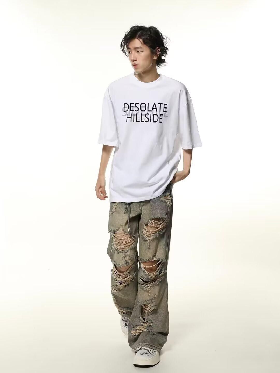 Men's Draped Retro Casual Jeans High Street Style Slimming Wide Leg Pants Midweight Polyester Spring Autumn Versatile_mkmklike.com