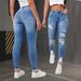 Stretch Ripped Skinny Jeans For Women - High Waist Slim Fit Denim Pants With Comfortable Elasticity, Fashionable Distressed Design_mkmklike.com