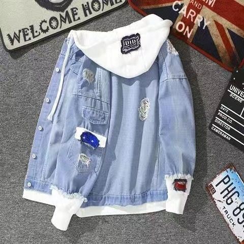 Loom 2025 Hooded Korean Style Denim Men's Trendy Slim Fit Handsome Autumn Winter Baseball Jacket Casual Clothing_mkmklike.com