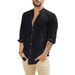Men's Clothing Loose Linen Cardigan Solid Color Casual Stand Collar Long Sleeve Shirt_mkmklike.com