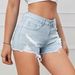 Light Blue Women's Ripped And Frayed Low Rise Denim Shorts Slimming Hot Pants Versatile Sexy Cross Border Exclusive Bottoms_mkmklike.com