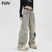 FUIV Casual Pants Men's Spring And Autumn American Washed Yellow Mud High-End Straight Wide Leg Jeans_mkmklike.com