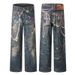 Men's Vintage Denim Pants With 3D Candy Chain Print - Streetwear High Waist Straight Leg Jeans For Casual Fashion_mkmklike.com