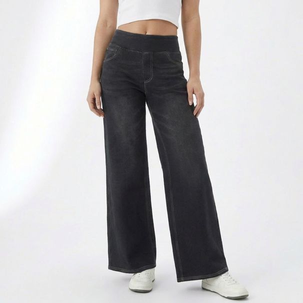 High-waisted Stretchy Washed Knit Jeans, Wide-leg Loose Straight Pants, Versatile Casual Women's Trousers, 2026 Autumn_mkmklike.com