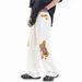 Men's Clothing Retro Washed Ripped Embroidered Flowers Niche Design Loose Straight Leg Mopping Trousers_mkmklike.com
