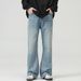 Vintage Ice Blue Denim Jeans for Men Slight Flare Stretch Comfort Fit Trendy Vibe Style_mkmklike.com