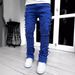 2025 Men's Fashion Trend Ins Elastic Fringe Patch Denim Straight Leg Pants_mkmklike.com