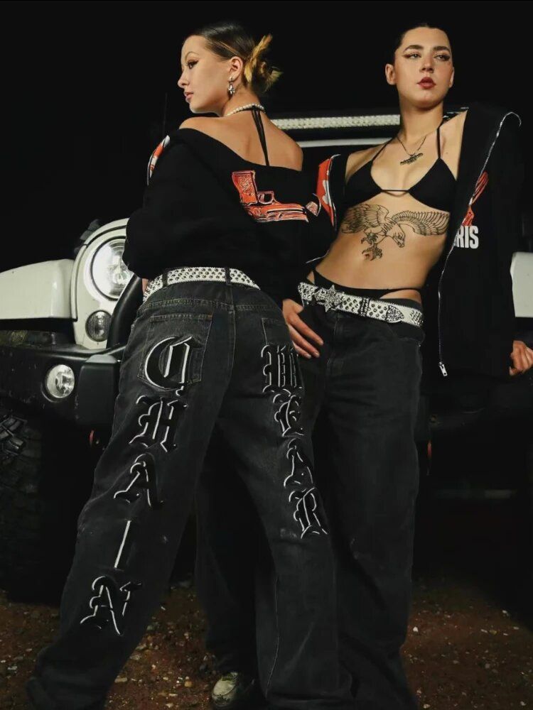 Streetwear Y2K Hip-Hop Letter Graphic Print Jeans Men Harajuku Casual Loose Pants_mkmklike.com