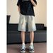 Men's Loose Fitting Plus Size Light Washed Denim Shorts Summer Thin Ripped Distressed Mid-Length Casual Beachwear_mkmklike.com