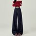American-style Dark Blue Wide-leg Jeans Women, And Autumn 2026 New Model, High-waisted, Loose, Drapey, Floor-length_mkmklike.com