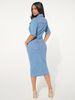 K Tailored Stretch Sexy Stretch Denim Pencil Skirt With Buttons; Midi Dress_mkmklike.com