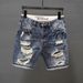 Men's Clothing Ripped Denim Shorts Men's Trendy Straight Loose Seven Point Pants Summer Five Point Pants Trendy Korean Style All Match_mkmklike.com