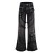 Deconstructed High-Street Jeans – Vintage Washed Black With Twisted Folds & Gradient Flare For Avant-Garde Fashion_mkmklike.com
