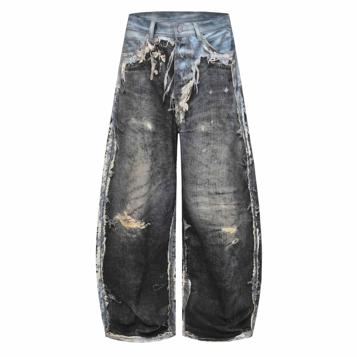 Heavy Duty Men's Washed Distressed 3D Printed Faux Leather Jeans Retro American Style Two Piece Set Factory Direct Shipping_mkmklike.com
