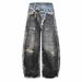 Heavy Duty Men's Washed Distressed 3D Printed Faux Leather Jeans Retro American Style Two Piece Set Factory Direct Shipping_mkmklike.com