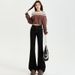 American Style Black Flared Jeans For Women, Fleece-Lined, Autumn And Winter New High-Waisted Slimming Button Pocket_mkmklike.com