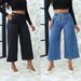 Women's Clothing New Lace Up Stretch Jeans Straight Wide Leg Nine Point Pants_mkmklike.com