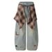 Detachable Plaid Drop-Crotch Jeans - Vintage Washed Baggy Denim Pants With Unique Layering For Streetwear Enthusiasts_mkmklike.com