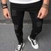 Men's Slim Fit Stretch Jeans - Classic Black Denim With Washed & Distressed Details - Straight Leg Comfort For Casual Wear_mkmklike.com