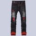 Men's Slim Fit Stretch Ripped Jeans - Black Skinny Denim Pants With Distressed Details For Casual Wear_mkmklike.com