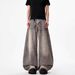 Streetwear Distressed Jeans Vintage Washed Gray Splatter Paint Denim Pants, Loose Straight Cut With Button Fly, Unisex High Street Fashion_mkmklike.com