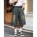 American Retro Wide-Leg Seven-Point Jeans For Men, Summer Washed Vintage Straight Mid-Length Pants, Semi-Elastic Casual_mkmklike.com