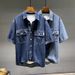 Oxford Spinning Shirt Men's Trendy Brand Versatile Solid Color Denim Shirt Men's Spring And Summer Thin Plus Fat Large Size Denim Top_mkmklike.com