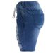 Women's Clothing Ripped Mid Waist Elastic High Elastic Medium Washed Blue Jeans Shorts_mkmklike.com