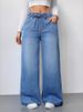 K Solid Color High Waisted Wide Leg Pants, New Elastic Waisted Women's Jeans, Loose And Slimming Pants For Women_mkmklike.com