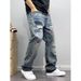 Men's Clothing Men's Straight Leg Jeans Trendy Ripped Patchwork Beggar Jeans Spring Autumn Embroidered Youth Retro Personalized Long Pants_mkmklike.com