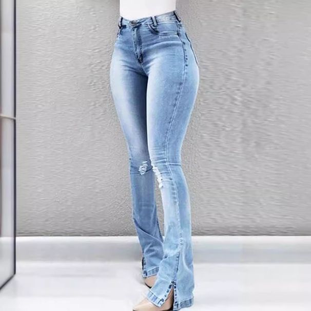 K New Fashion Stretch Split Horn High Waist Jeans For Women_mkmklike.com