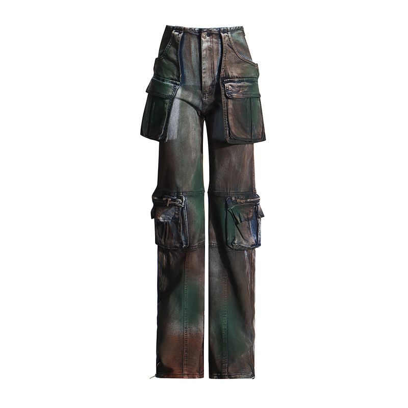 Women's Clothing stretch straight jeans early spring new design big pocket stitching slim denim trousers women_mkmklike.com