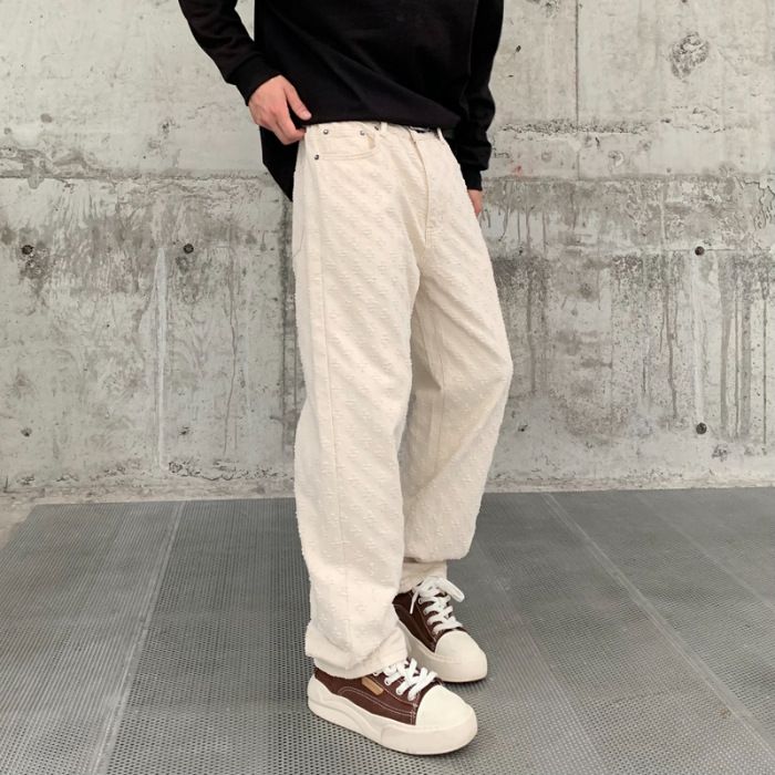 Men's Clothing Autumn Jacquard Full Print High Street Fashion Brand Design Jeans Loose Straight Washed Wide Leg Trousers_mkmklike.com