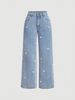 Wide Leg Jeans For Women Style With Small Bow And Small Bow_mkmklike.com