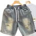 Retro Style Lightweight Denim Shorts For Men Distressed Summer Casual Loose Straight Leg Five-Pocket Design Trendy Versatile Pants_mkmklike.com