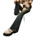 Cement Gray Flared Jeans Women, Spring And Autumn 2024 New Style, High-waisted, Slim-fit, Stretchy Bell-bottom Pants For_mkmklike.com