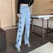 Love-Inspired High-Waist Flared Jeans – Chic Straight-Leg Wide Pants With Soft Tumble Hem (Blue/Black, S-2xl)_mkmklike.com