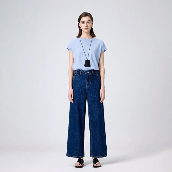 Coolmei Women's 9/10 Length Straight-Leg Pants, 2025 Spring New Style, Non-Stretch, Back Pocket, High-Waisted, Slimming_mkmklike.com