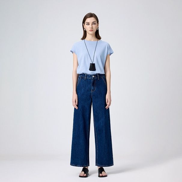 Coolmei Women's 9/10 Length Straight-Leg Pants, 2025 Spring New Style, Non-Stretch, Back Pocket, High-Waisted, Slimming_mkmklike.com