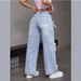 Women's Clothing Street Hot Girl Bow Collage Washed Jeans Straight Trousers_mkmklike.com