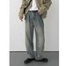 Men’s Distressed Vintage Washed Jeans – Oversized Wide-Leg Denim Pants With Retro Fading, Streetwear & Casual Comfort_mkmklike.com
