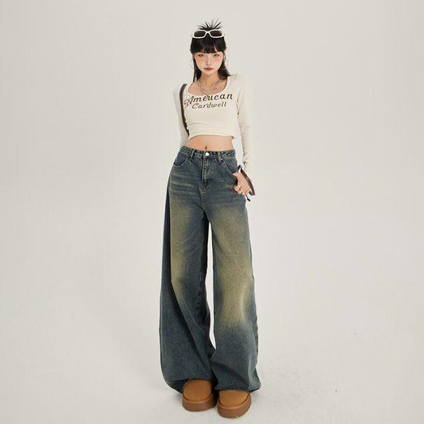 YC&American Retro High-waisted Loose Wide-leg Versatile Autumn And Winter Straight Jeans For Women Trendy&long Pants_mkmklike.com