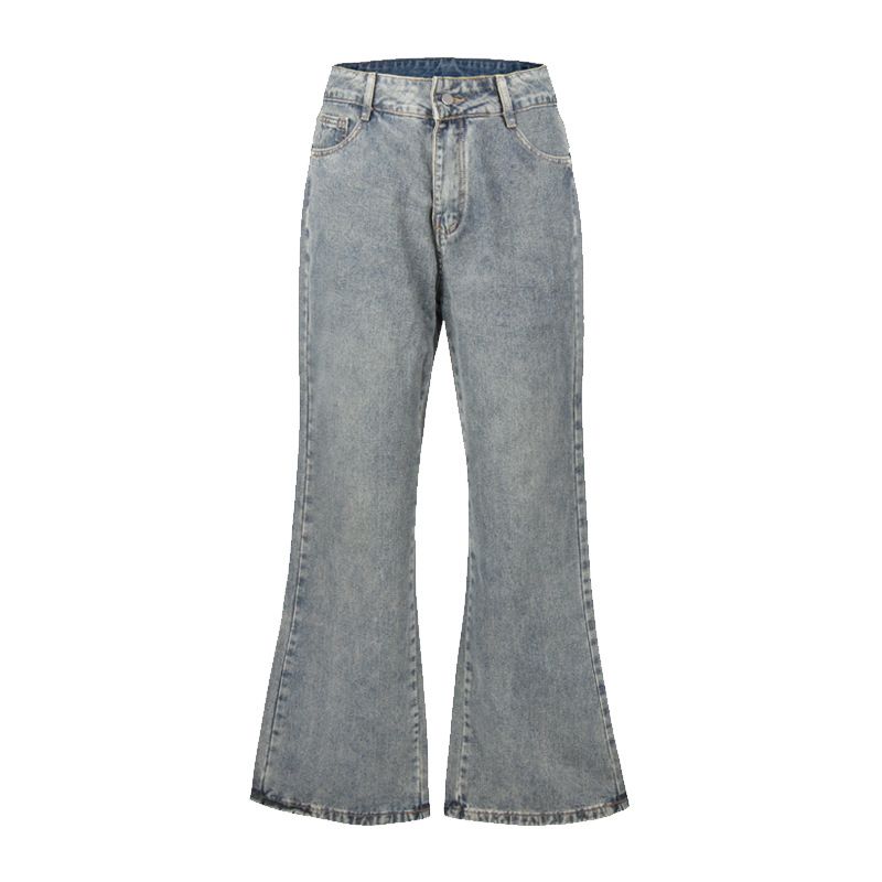 Washed Vintage Denim Flared Men's Hippie Trend Niche Loose Wide-Leg American Casual Long Pants_mkmklike.com