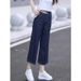 Women's Summer Thin Straight Leg Jeans Loose Fit Elastic Waist Cropped Wide Leg Pants Plus Size Pear Shaped Figures_mkmklike.com