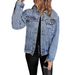 "Women's Embroidered Denim Jacket – Stylish Short-Length Beaded Jacket For Autumn & Winter, Classic Workwear Design With Pockets"_mkmklike.com